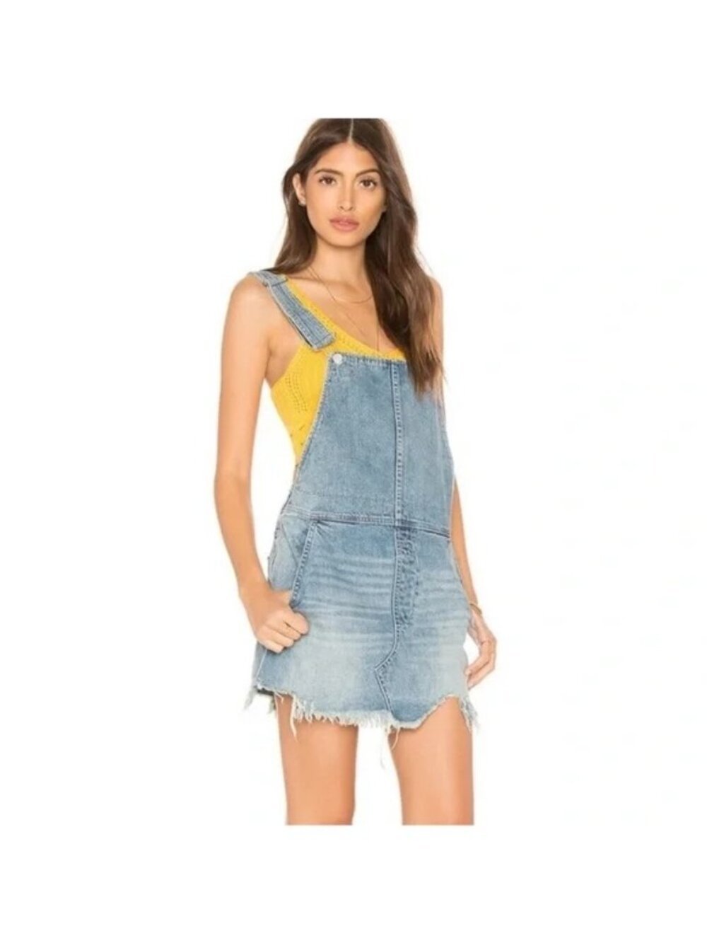 NWOT Free People Distressed Denim Overall Mini Skirt 12/L | Indie Sleaze Grunge - Picture 11 of 16
